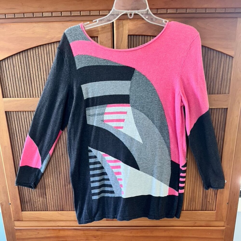 Nic + Zoe Geometric Color Block Tunic Sweater, Lg